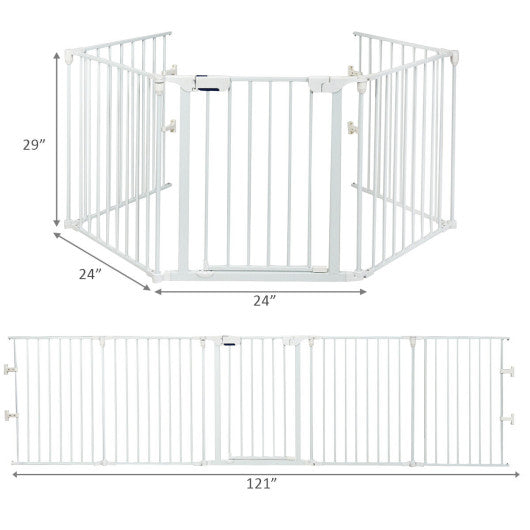 115 Inch Length 5 Panel Adjustable Wide Fireplace Fence-White For Sale