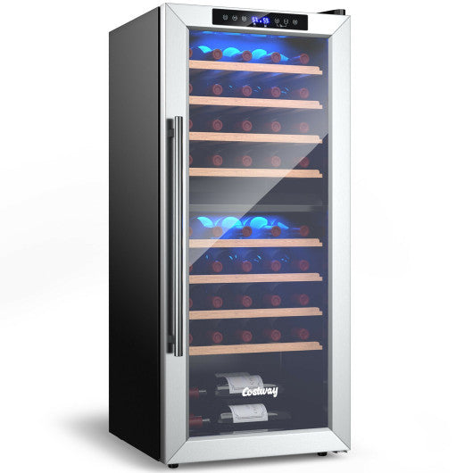 43 Bottle Wine Cooler Refrigerator Dual Zone Temperature Control with 8 Shelves-Black For Discount