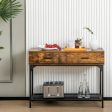 2 Drawers Console Table with Metal Frame for Living Room-Rustic Brown on Sale