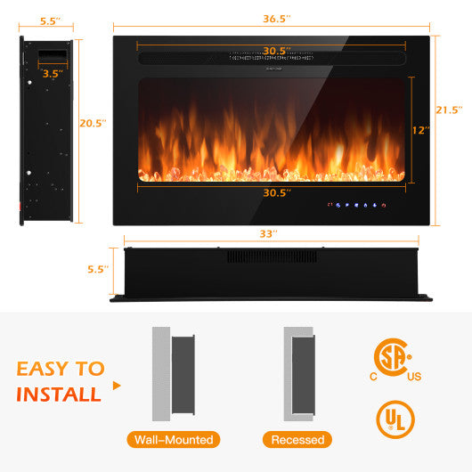 36 Inch Electric Fireplace Insert Wall Mounted with Timer Supply