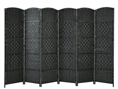 6.5Ft 6-Panel Weave Folding Fiber Room Divider Screen-Black Cheap