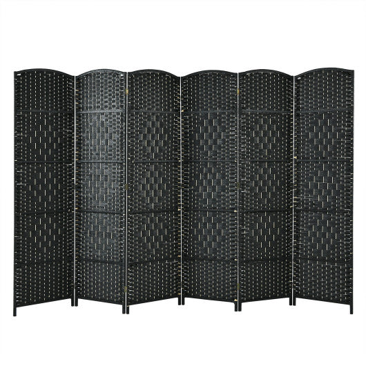 6.5Ft 6-Panel Weave Folding Fiber Room Divider Screen-Black Cheap