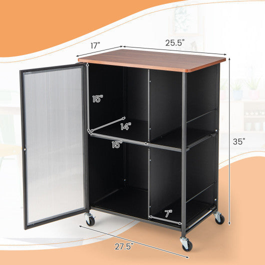 Mobile Serving Cart with Transparent Single Door Cabinet-Black Online now