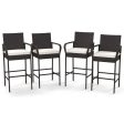 2 4 Pieces Outdoor PE Rattan Cushioned Barstool Set with Armrests-Set of 4 Fashion