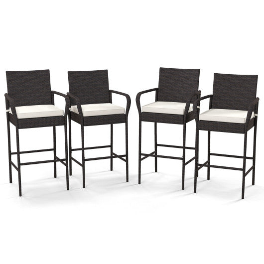 2 4 Pieces Outdoor PE Rattan Cushioned Barstool Set with Armrests-Set of 4 Fashion