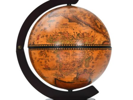 19 Inch 16th Century Nautical Map Tabletop Globe Wine Cabinet-Brown Online now