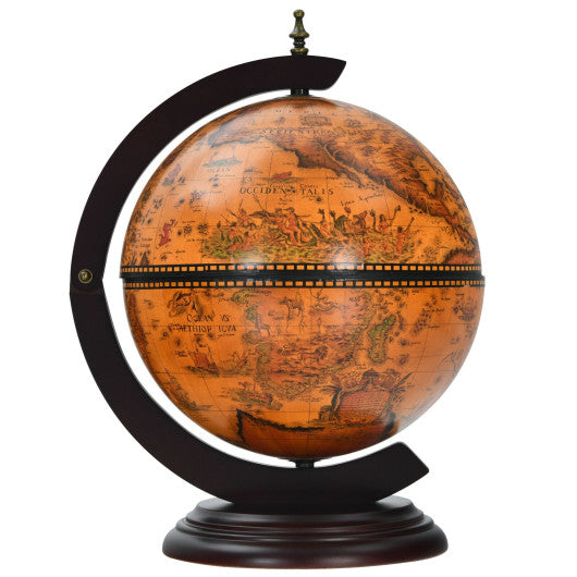 19 Inch 16th Century Nautical Map Tabletop Globe Wine Cabinet-Brown Online now