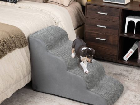 4-Tier Foam Non-Slip Dog Steps with Washable Zippered Cover-Gray For Cheap