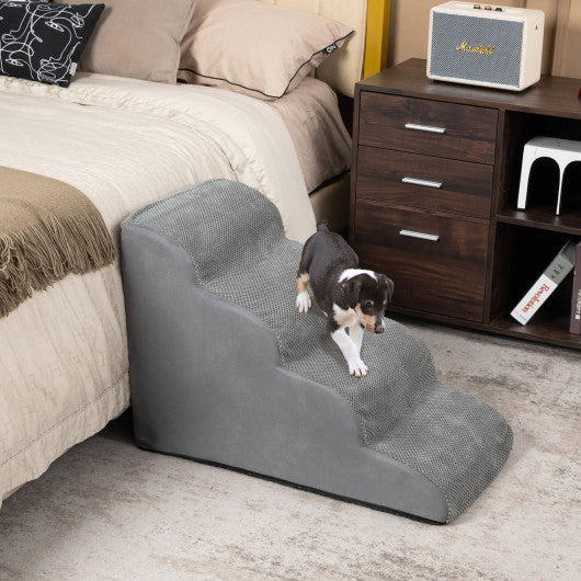 4-Tier Foam Non-Slip Dog Steps with Washable Zippered Cover-Gray For Cheap