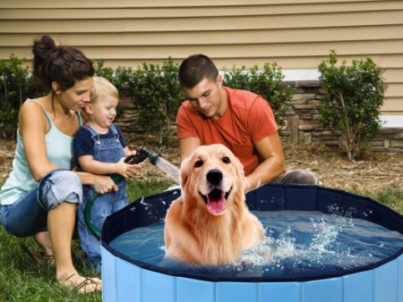 63 Inch Foldable Leakproof Dog Pet Pool Bathing Tub Kiddie Pool for Dogs Cats and Kids-Blue Cheap