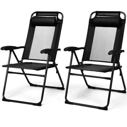 2 Pieces Patio Adjustable Folding Recliner Chairs with 7 Level Adjustable Backrest-Black For Discount