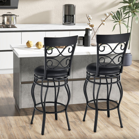 Set of 2 30 Inch Bar Stool with Backrest and Footrest-Black For Sale