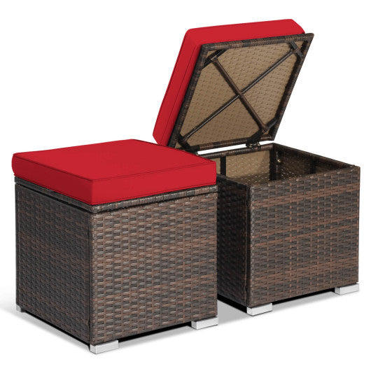 2 Pieces Patio Ottoman with Removable Cushions-Red Discount