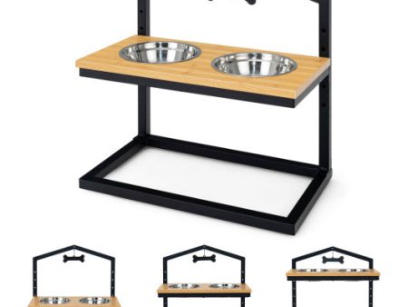 5 Heights Elevated Pet Feeder with 2 Detachable Stainless Steel Bowl-Natural For Cheap