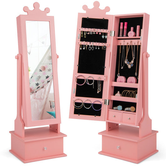 2-in-1 Kids Play Jewelry Armoire with Full Length Mirror and Drawers-Pink For Cheap