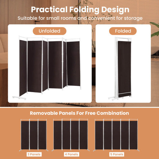 6-Panel Room Divider Folding Privacy Screen-Brown Fashion