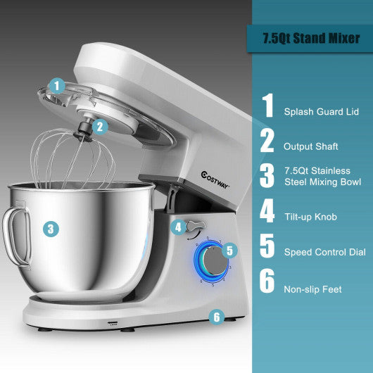 7.5 Qt Tilt-Head Stand Mixer with Dough Hook-Silver on Sale