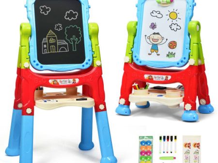 Height Adjustable Kids Art Easel Magnetic Double Sided Board-Blue Online Sale