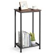 2-Tier Industrial End Table with Metal Mesh Storage Shelves on Sale