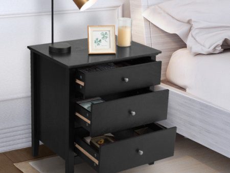 Nightstand Beside End Side Table Organizer with 3 Drawers-Black For Sale