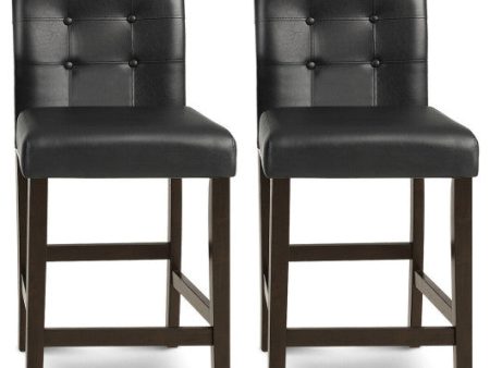 Set of 2 PVC Leather Bar Stools with Solid Wood Legs Online Sale