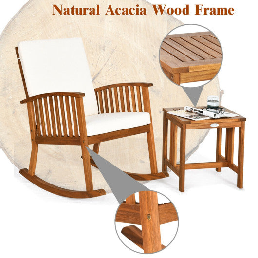 2 Pieces Acacia Wood Patio Rocking Chair Table Set Fashion