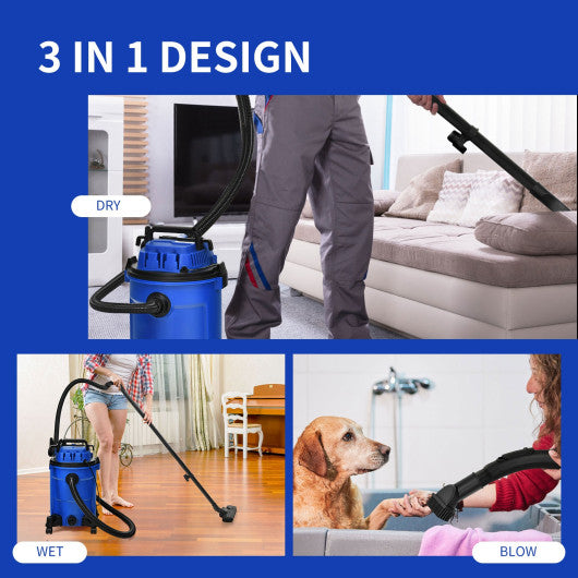 3 in 1 6.6 Gallon 4.8 Peak HP Wet Dry Vacuum Cleaner with Blower-Blue Supply