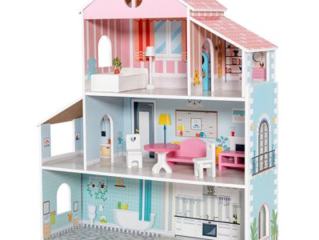 3-Tier Toddler Doll House with Furniture Gift for Age over 3 Online Sale