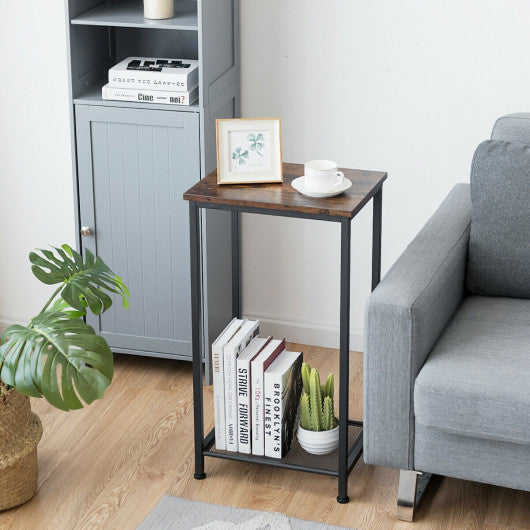 2-Tier Industrial End Table with Metal Mesh Storage Shelves on Sale