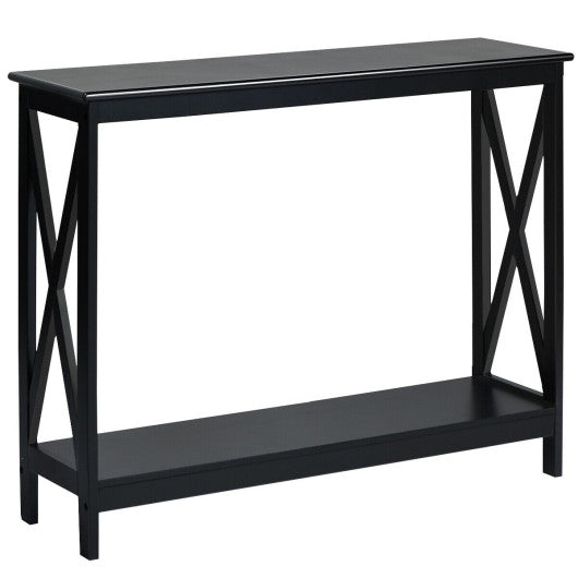 2-Tier Console X-Design Sofa Side Accent Table-Black For Discount