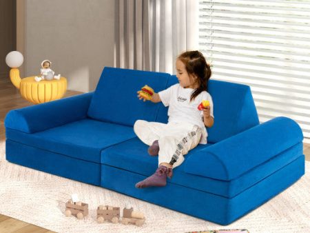 8 Pieces Convertible Kids Sofa Playset with Zipper-Blue Hot on Sale