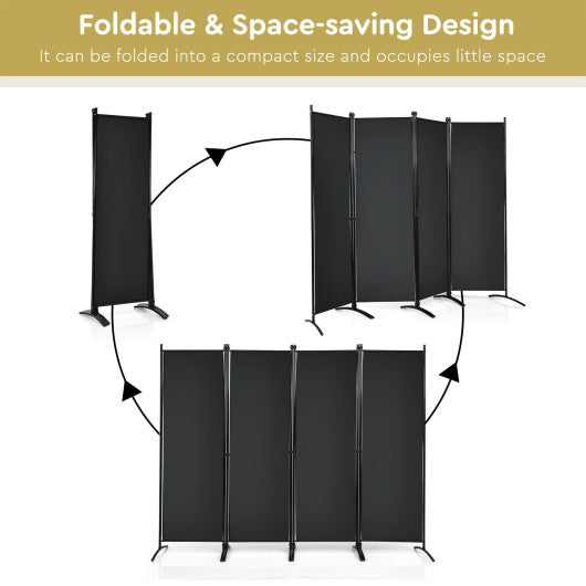 4-Panel  Room Divider with Steel Frame-Black Fashion