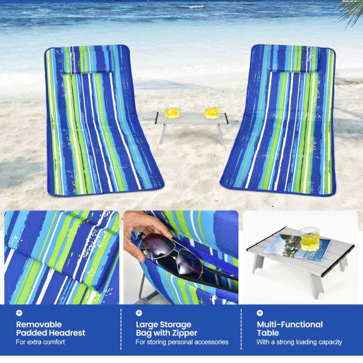 3 Pieces Beach Lounge Chair Mat Set 2 Adjustable Lounge Chairs with Table Stripe-Stripe Online now