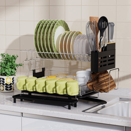 2-Tier Detachable Dish Drying Rack with Cutlery Holder Supply