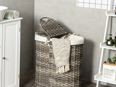 Handwoven Laundry Hamper Basket with 2 Removable Liner Bags-Gray Online Hot Sale