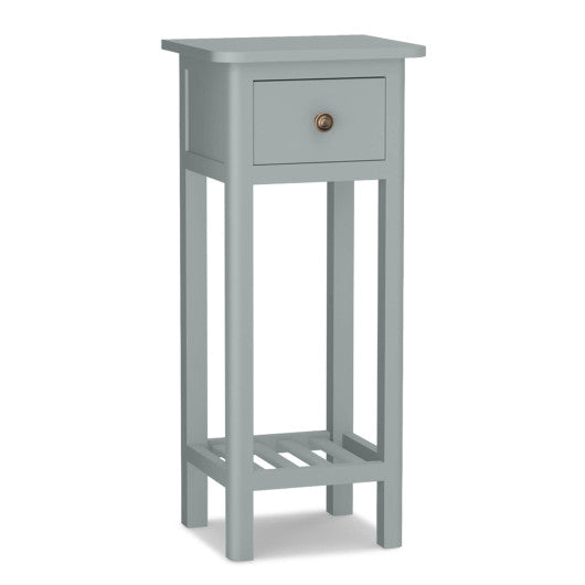 2 Tier Slim Nightstand Bedside Table with Drawer Shelf-Gray Fashion