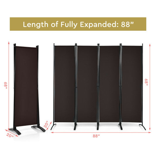 4-Panel  Room Divider with Steel Frame-Brown Fashion