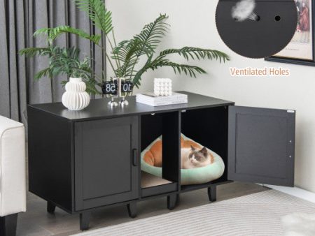 2-Door Cat Litter Box Enclosure with Winding Entry and Scratching Board-Black Discount