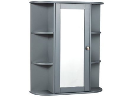 Bathroom Single Door Shelves Wall Mount Cabinet with Mirror-Gray For Sale