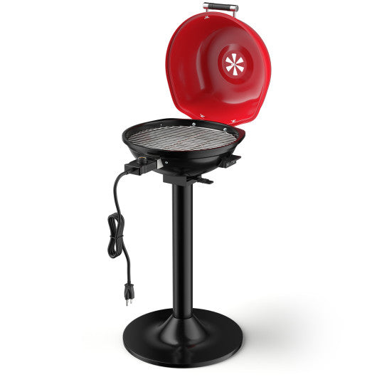 1600W Portable Electric BBQ Grill with Removable Non-Stick Rack-Black & Red on Sale