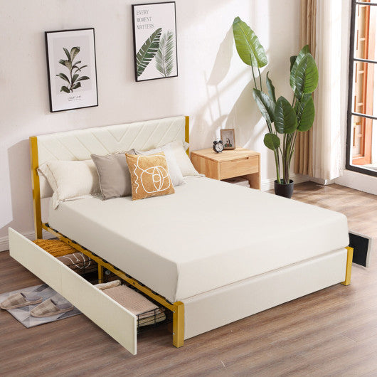 Full Size Queen Size Upholstered Bed Frame with Adjustable Headboard and 4 Drawers-Full Size For Sale