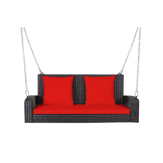 2-Person Patio Rattan Porch Swing with Cushions-Red Online Sale