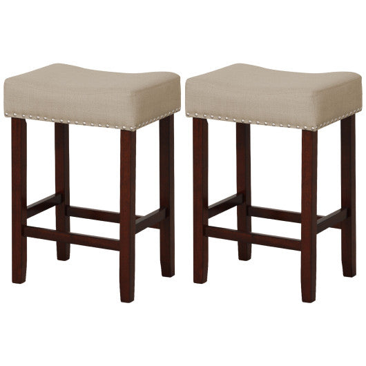 Set of 2 24 Inch Bar Stool with Curved Seat Cushions-Beige Online now