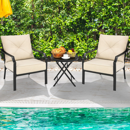 2 Pieces Patio Dining Set with Padded Cushions Armrest Steel Frame Online