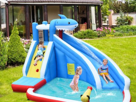 4-in-1 Inflatable Water Slide Park with Long Slide and 735W Blower Online Sale