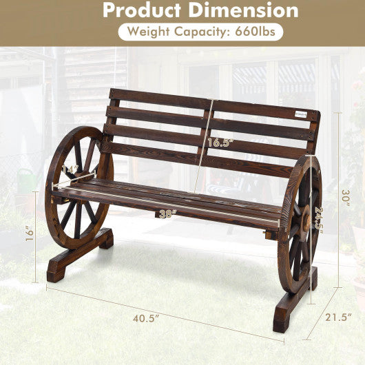 2-Person Outdoor Wooden Wagon Wheel Garden Bench-Brown Online Hot Sale