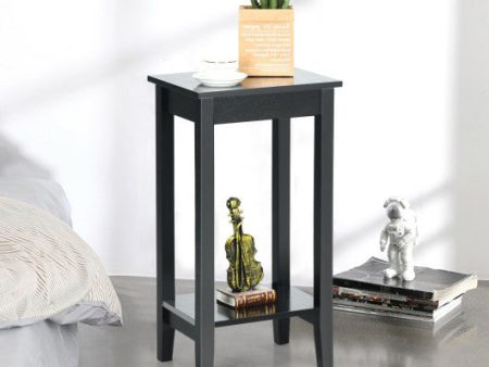 2-Tier Nightstand End Side Wooden Legs Table for Bedroom-Black Hot on Sale