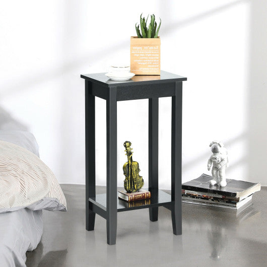 2-Tier Nightstand End Side Wooden Legs Table for Bedroom-Black Hot on Sale