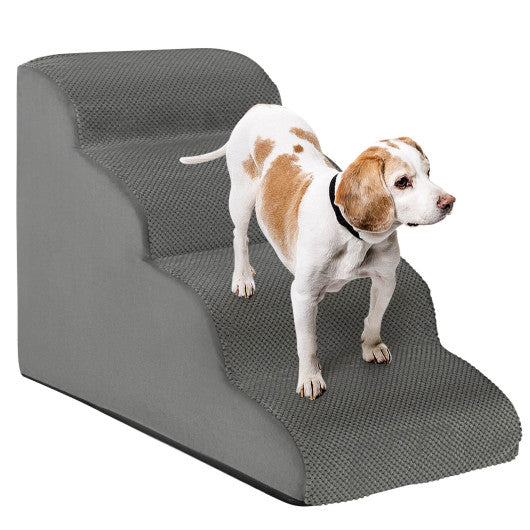 4-Tier Foam Non-Slip Dog Steps with Washable Zippered Cover-Gray For Cheap