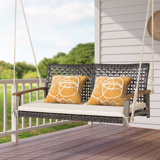 2-Person Rattan Hanging Porch Swing Chair-Off White Online now